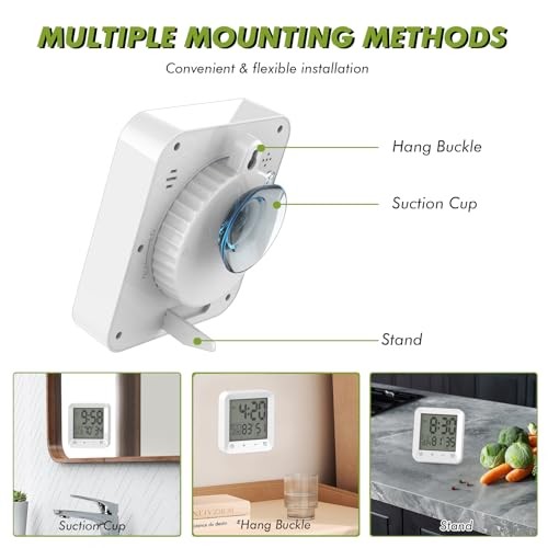 Digital Shower Clock Waterproof, Bathroom Wall Clock Timer with Touch Screen,