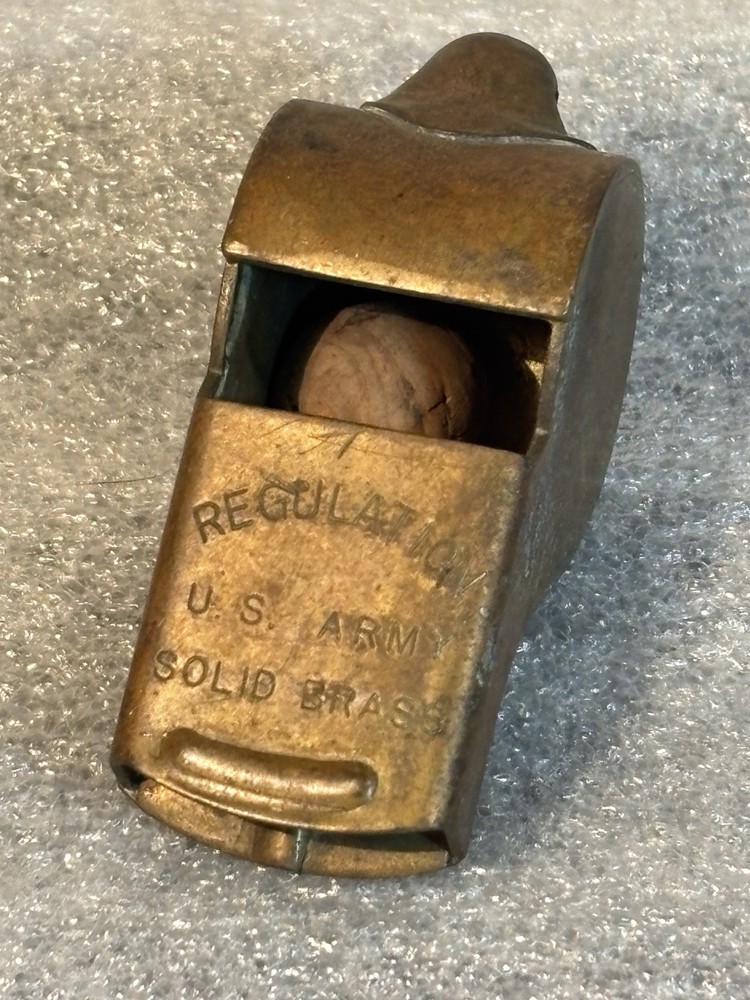 Vintage U. S. Army Regulation Solid Brass Whistle with Cork Ball