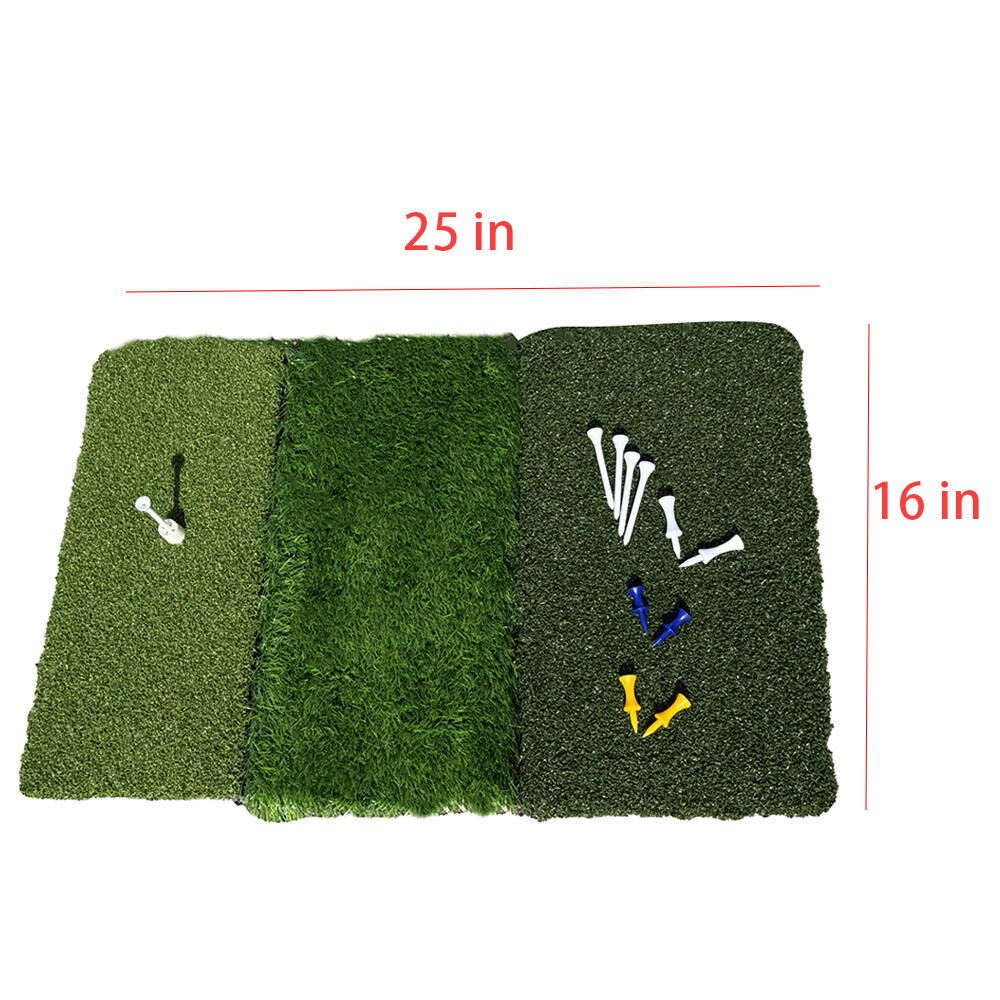 3-in-1 Golf Hitting Mat 24”x16” Tri-Turf Practice Turf Mat for Indoor & Outdoor