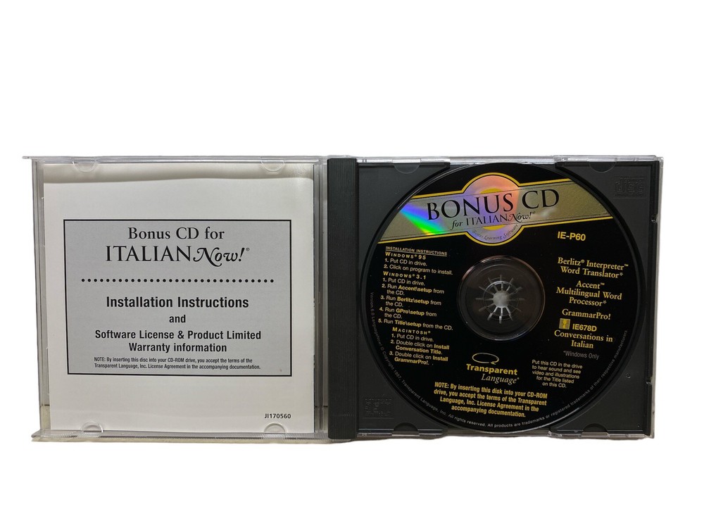 Transparent Language Learn Italian Now W/ Booklet for PC, Mac Great Condition