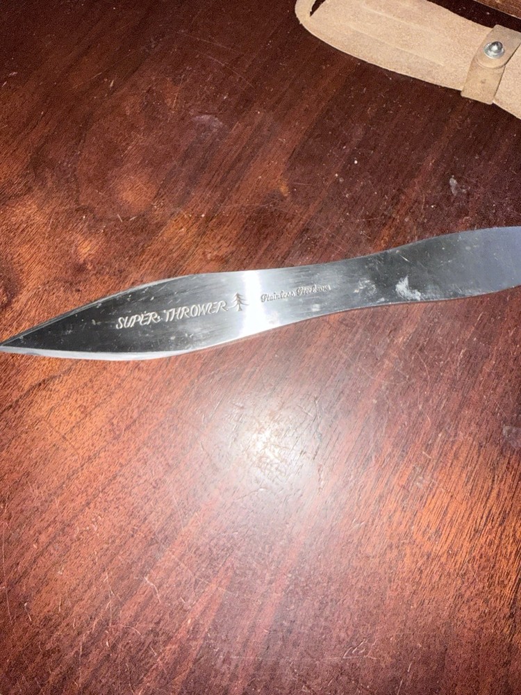 VINTAGE SUPER THROWER KNIFE WITH LEATHER HOLDER