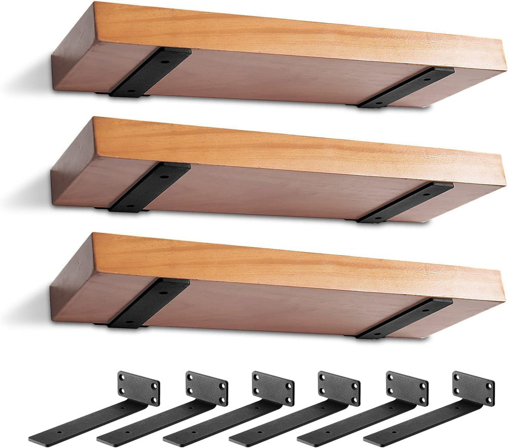 6 Pack Shelf Brackets 8 Inch Floating Shelf Brackets 1/5”-Thick L-Shaped Black
