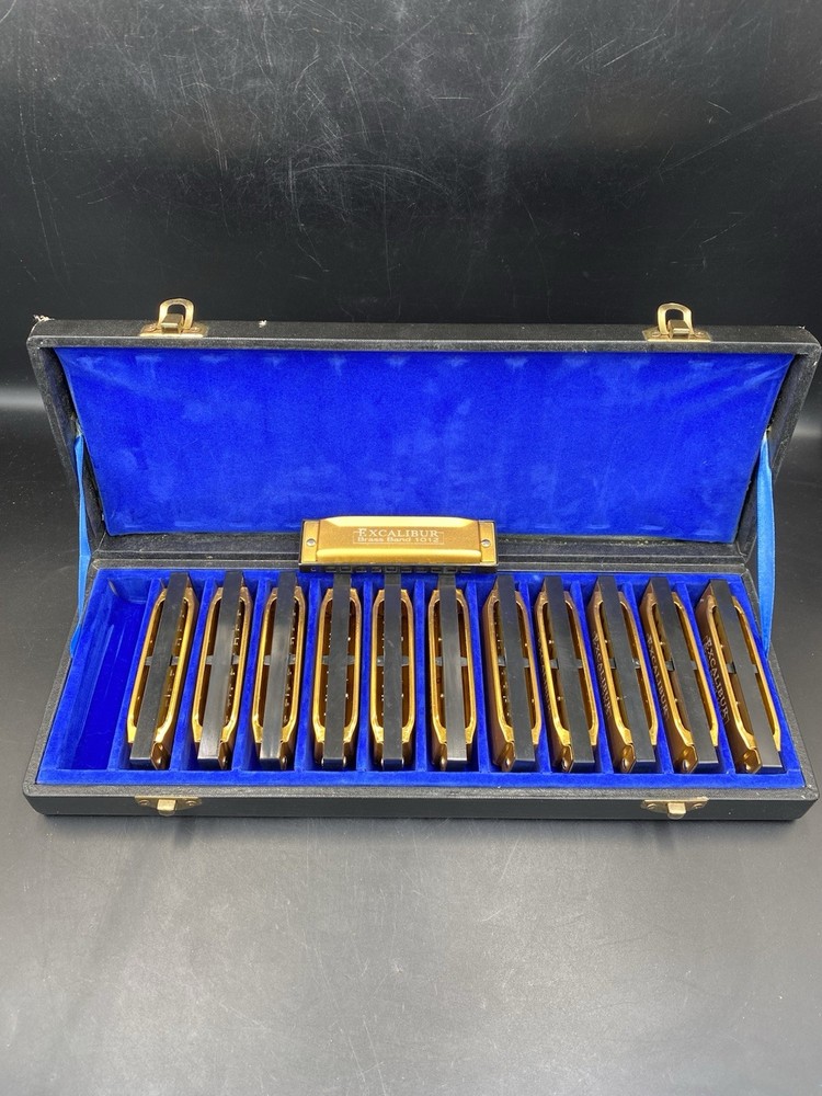 EXCALIBUR BRASS BAND 1012 12pc HARMONICA SET IN CASE