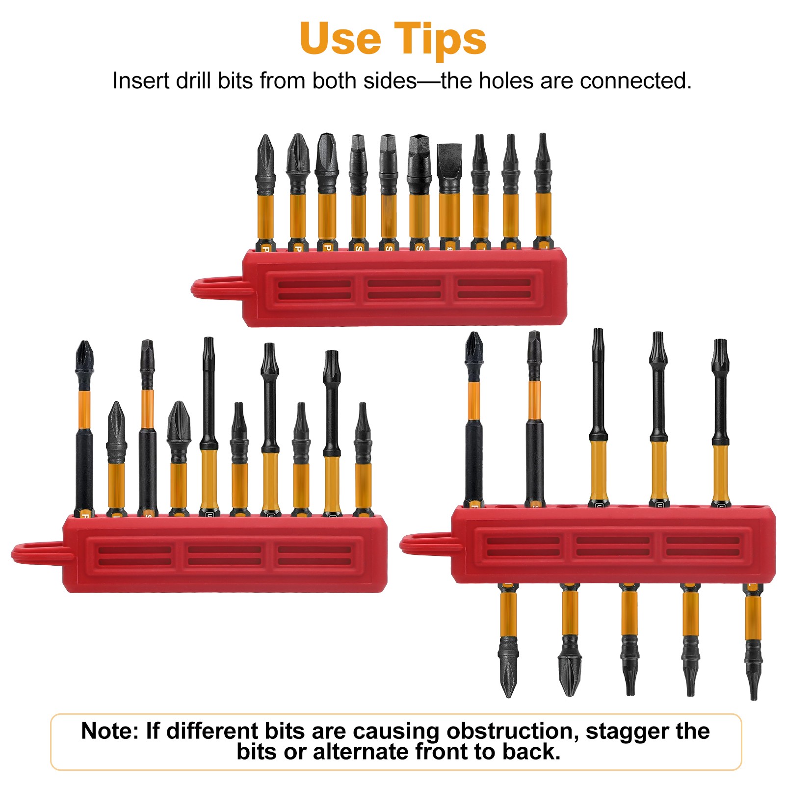 3pcs 1/4" Hex Screwdriver Bit Organizer Holder with Carabiner 10-Hole Bit Holder