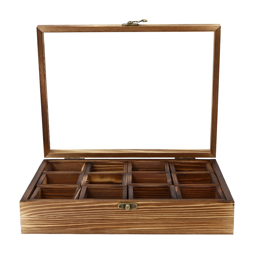 12-Compartment Wooden Spice Box with Spoon - Elegant Kitchen Storage Solution