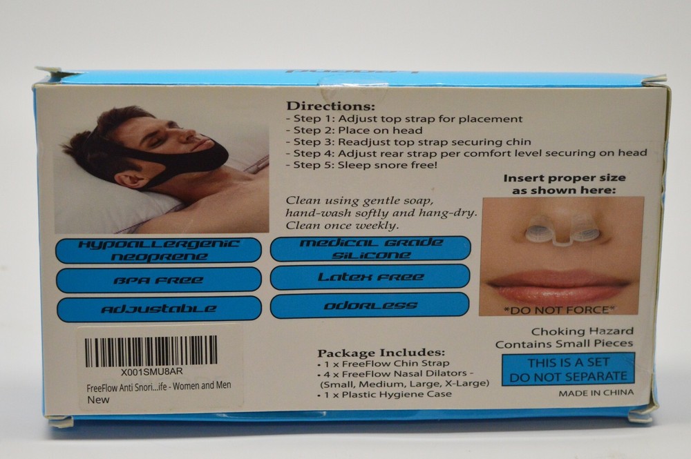 FreeFlow Anti Snoring Solution - Trilateral Chin Strap 4 sets Nasal Dilators
