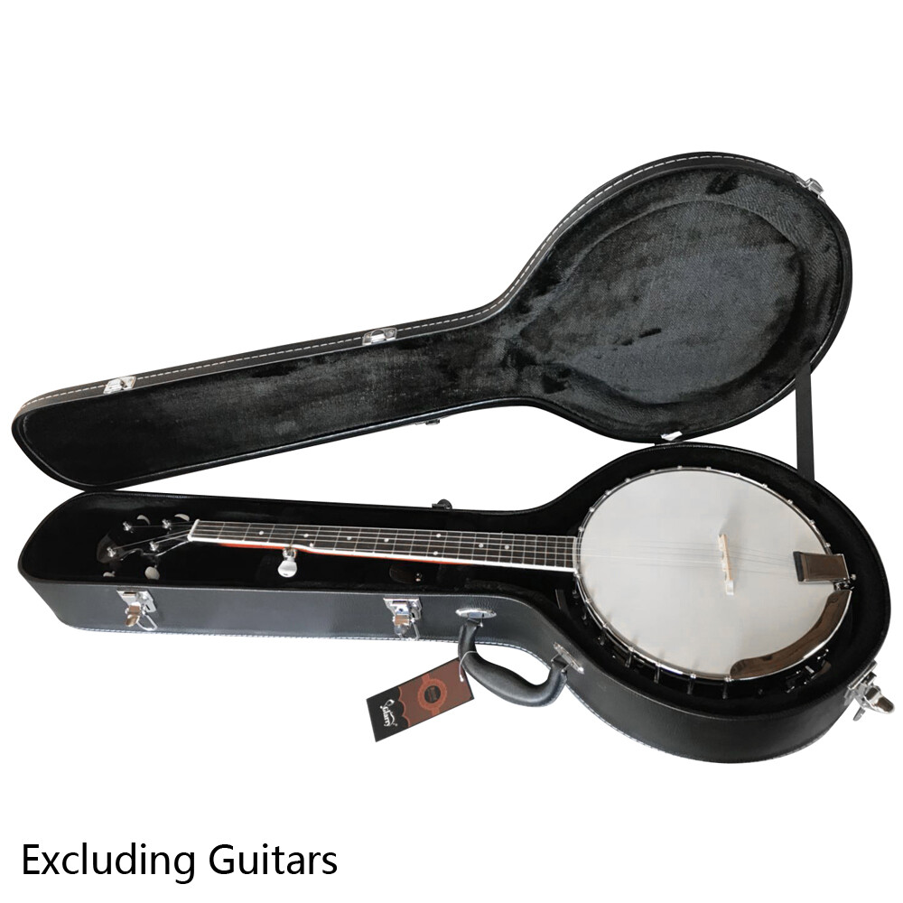 High-quality 5/6-String Microgroove Pattern Leather Wood Banjos Case Black