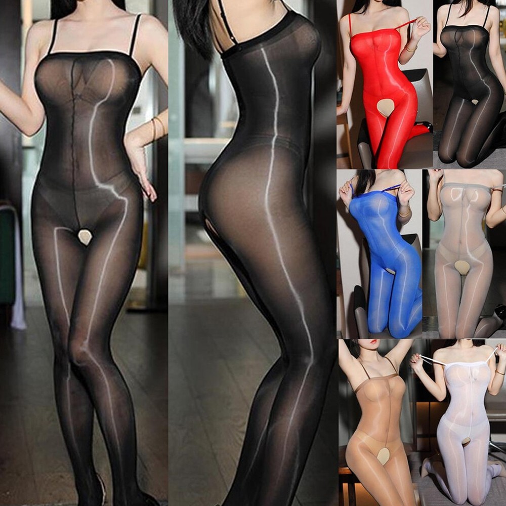 8D Tights Oil Glossy Tube Sling Bodystocking Shiny Sheer Crotchless Pantyhose US