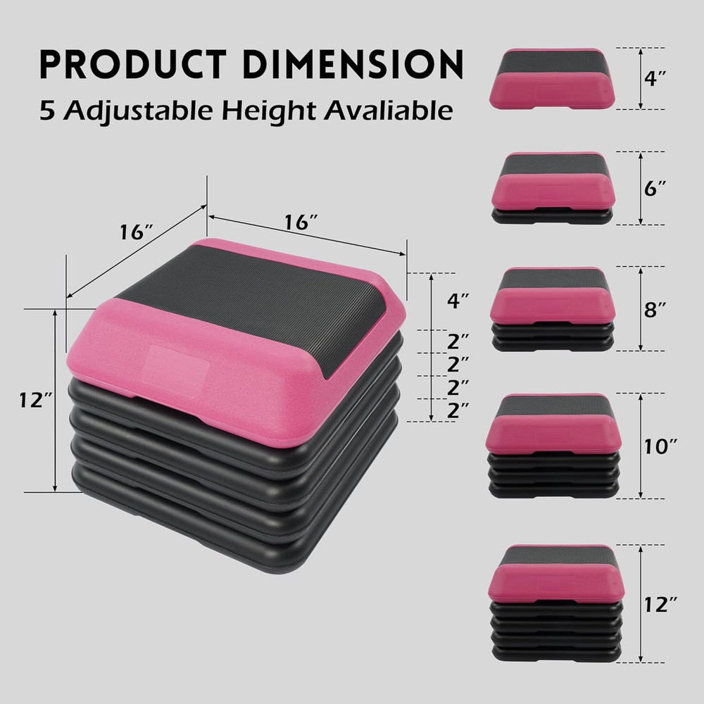 Step Aerobic Platform, Exercise Step with 5 Levels Adjustable Height, 4 Stackabl