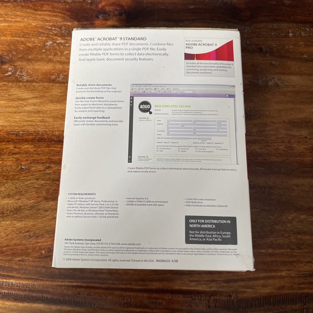 Adobe Acrobat 9 Standard for Windows PC In Original Box W/ Inserts