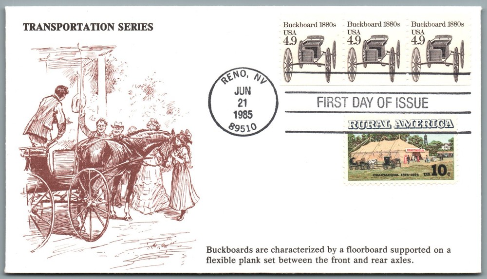 First Day Issue1985- TRANSPORTATION SERIES Buckboard 1880s USA RURAL AMERI-pB314