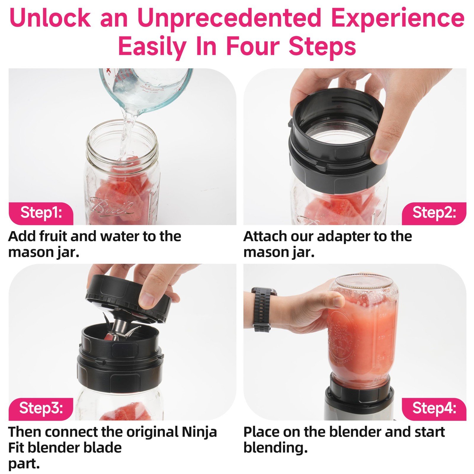 Adapter for Ninja Fit QB3001S and Ball Wide Mouth Mason Jar-Blend Directly in...