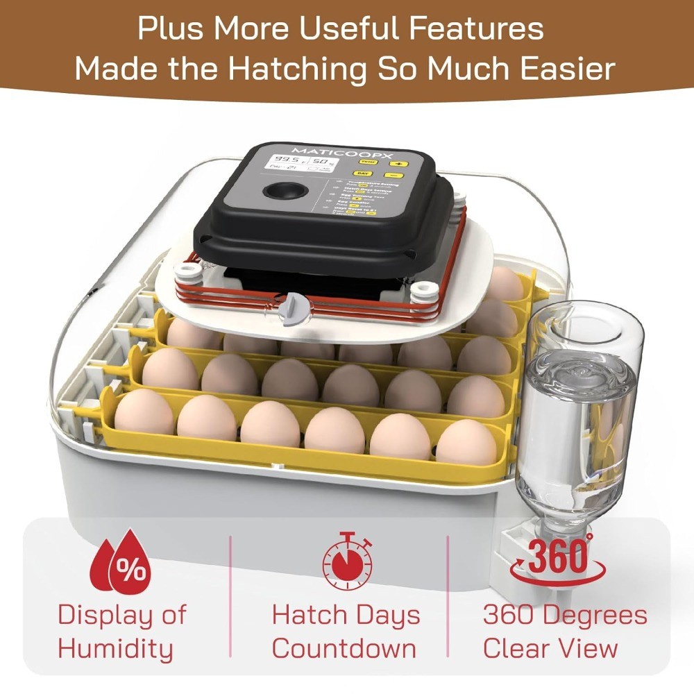 MATICOOPX 30 Egg Incubator Humidity Display, Egg Candler, Automatic Egg Turner