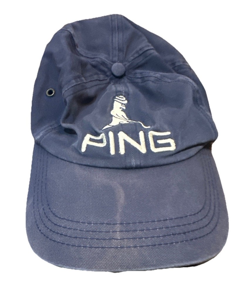 PING Golf Adjustable Strapback Hat Navy Blue Embroidered Logo Cap Hat