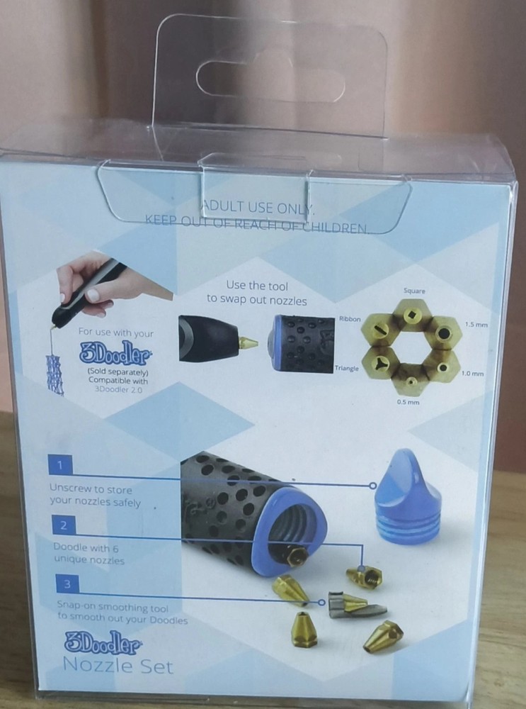 3Doodler Nozzle Set + Holder for Create & 2.0 – 6 Brass Tips & Smoothing Tool