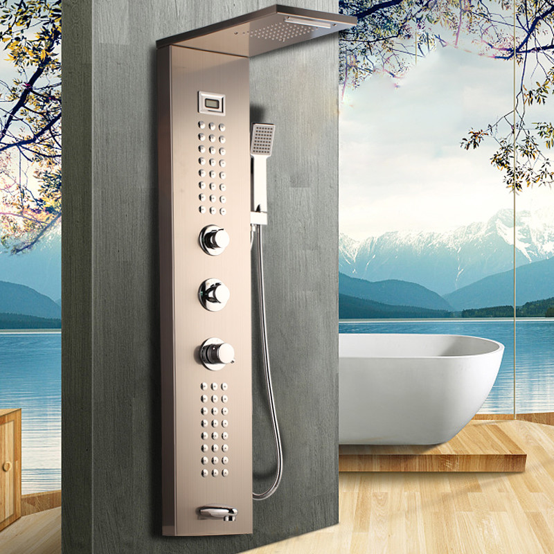Bathroom Digital Shower Panel Waterfall Rainfall Shower Column Massage Jet Set