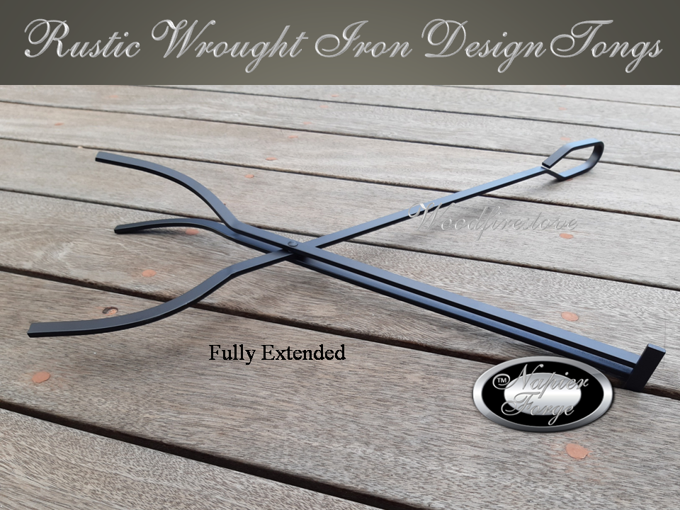 FIREPIT 🔥 Fireplace TOOLS LOG GRABBER / TONGS Wrought Iron Style Rustic