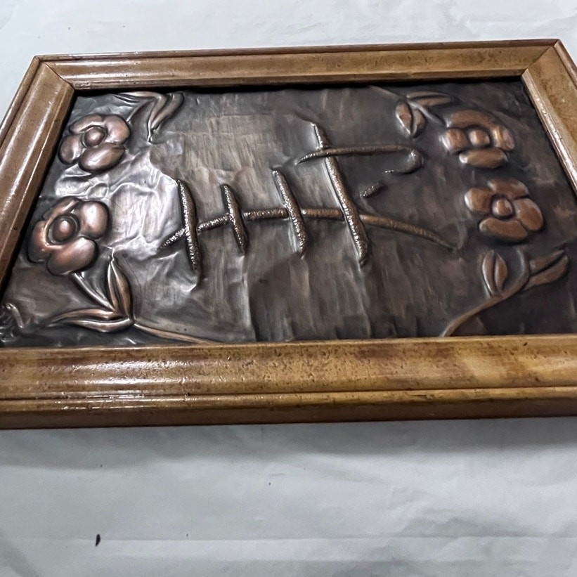 Copper Relief Art, "Hip" Home Decor - Wooden Frame -