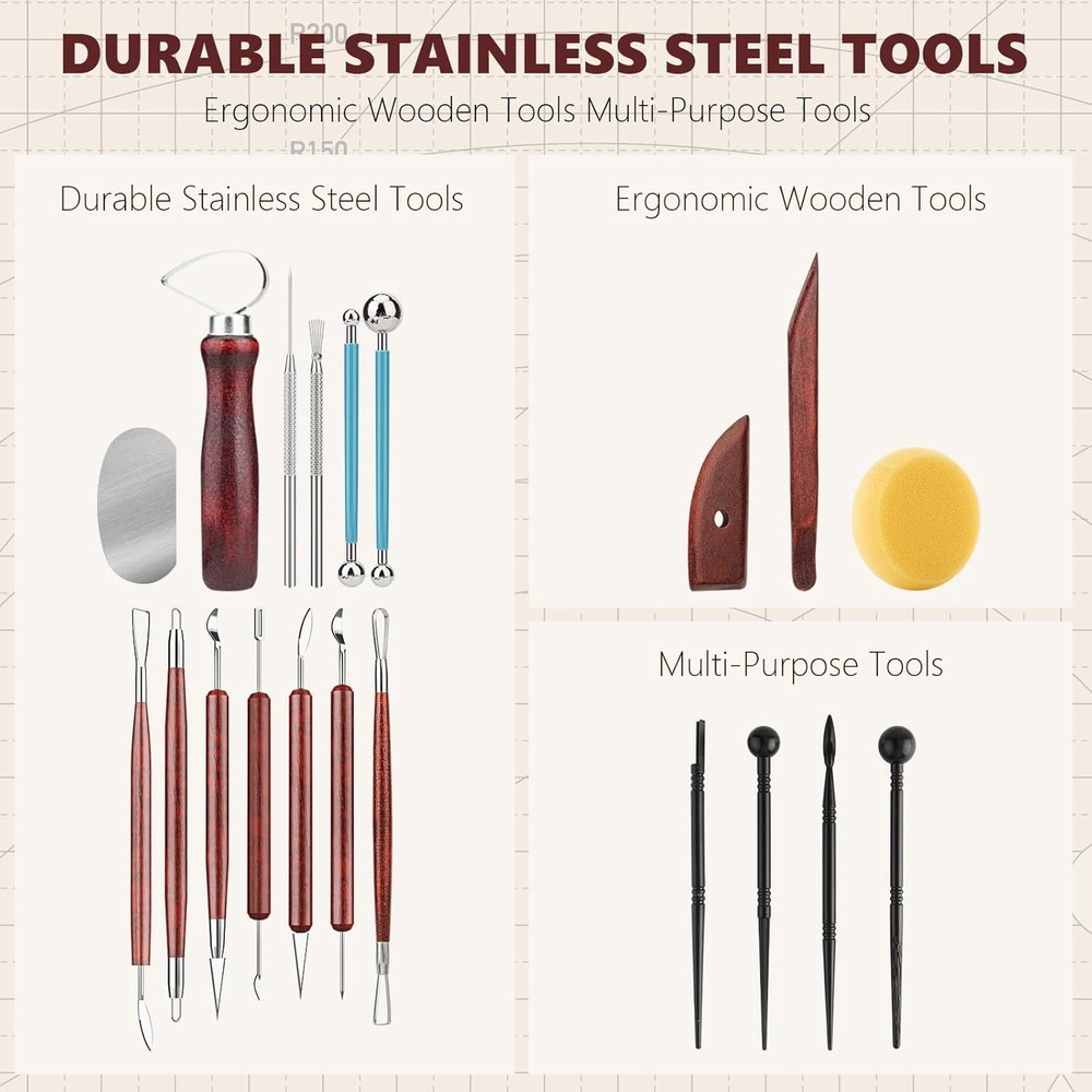Ceramic Pottery Modeling Tool Kit 23 Piece Clay Sculpting Set