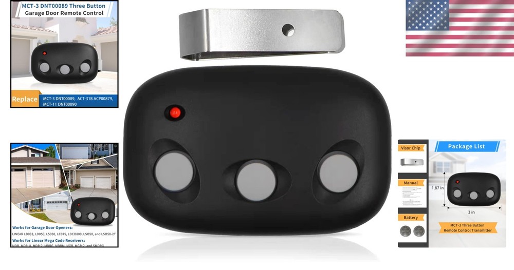 MCT-3 Garage Door Remote: Ergonomic 3-Button Replacement for Linear Devices