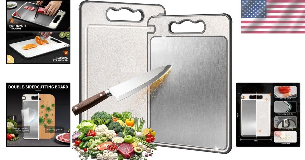 Titanium Cutting Board Double Sided Kitchen Knife Sharpener Garlic Grater Large