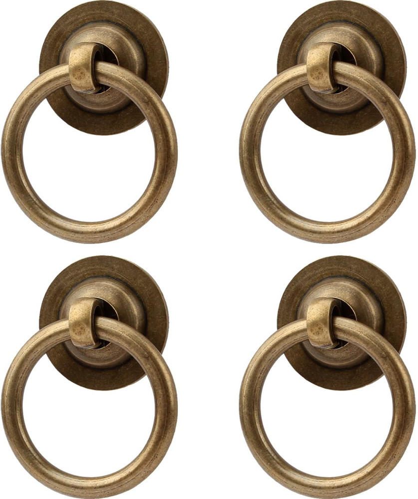 4 Pack Solid Antique Brass Cabinet Pulls Ring Drawer Pulls, Antique Style Kitche