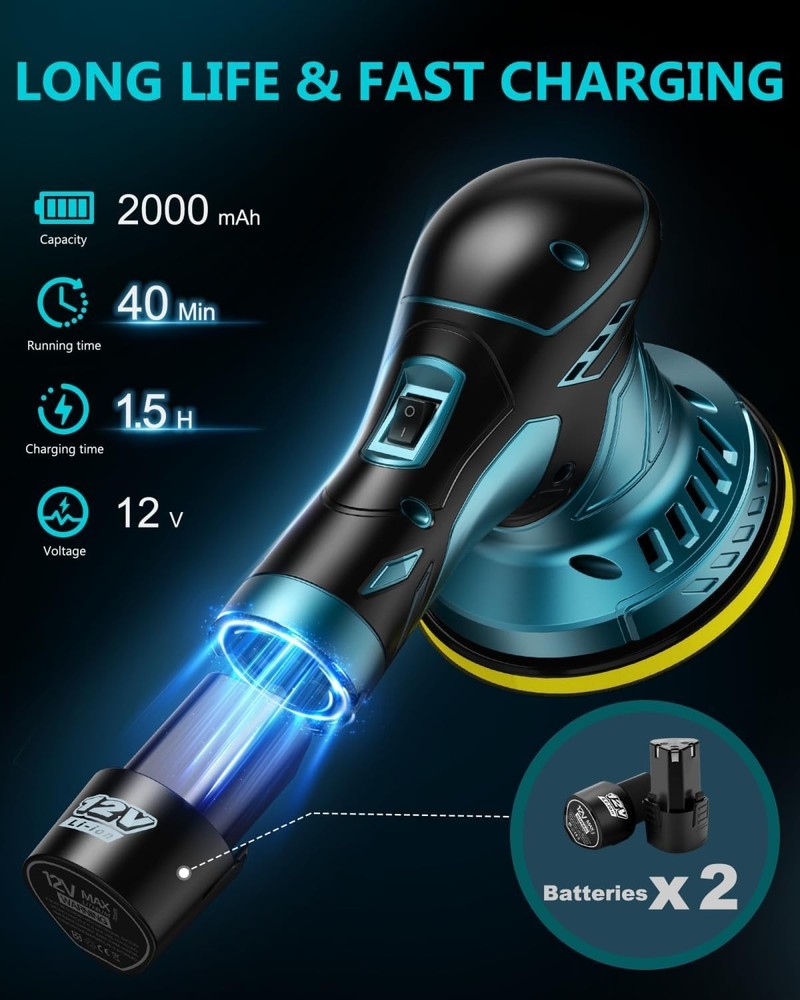 Lightweight Cordless Buffer Polisher - 50W Power and Customized Speed Settings