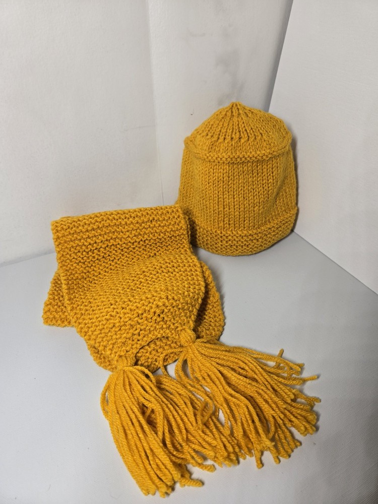 Handmade Mustard Colored Crocheted Hat And Scarf