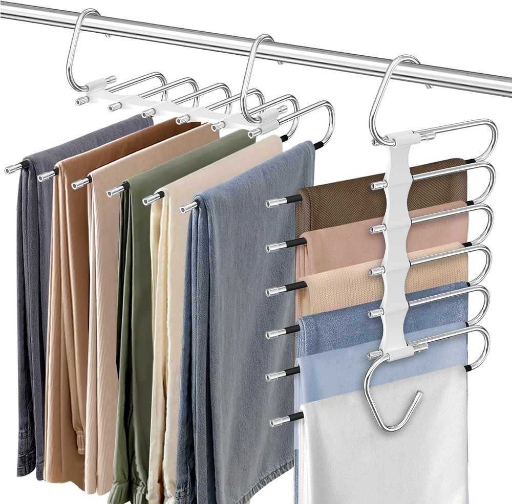 Upgrade 9 Layers Pants Hangers Space Saving 2 Pack Multifunctional Pants Rack