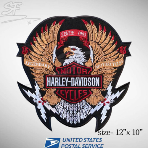 Harley Davidson Brown Eagle & Rocker Embroidered Back Patch Set Iron-On