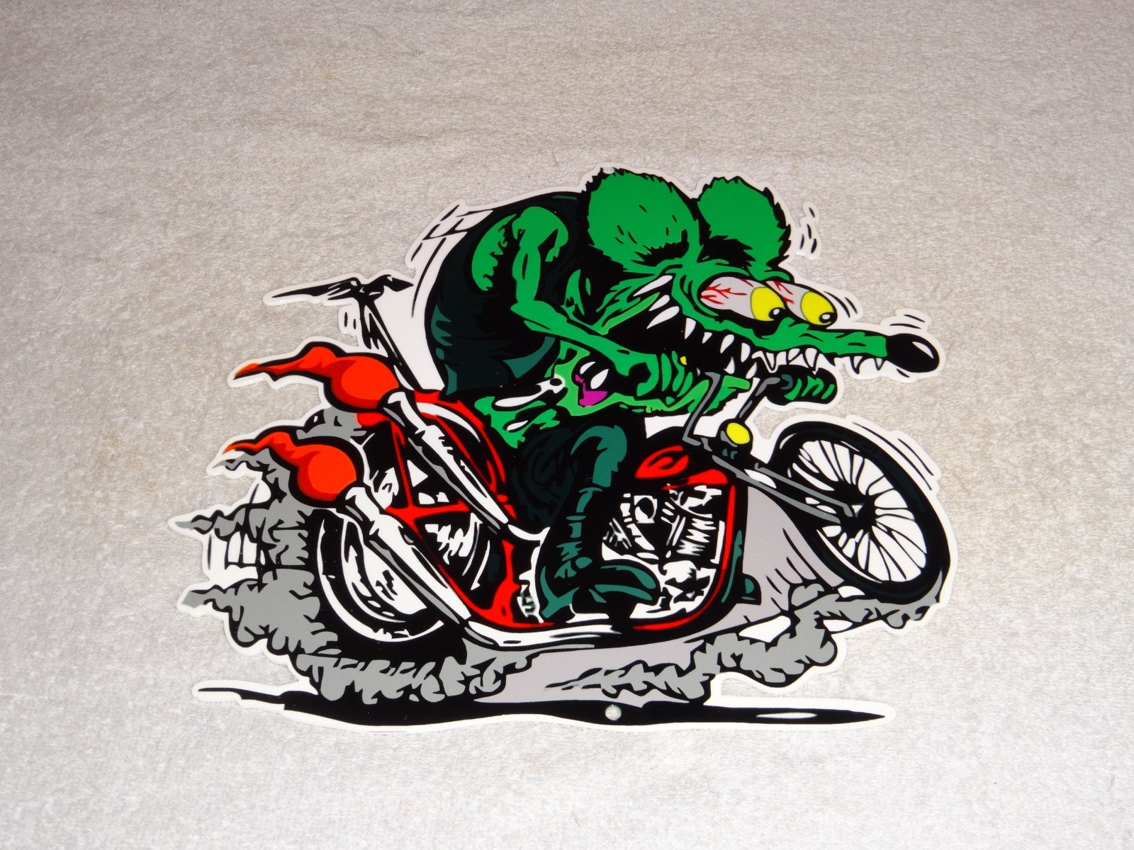 VINTAGE RATFINK RIDES MOTORCYCLE 12" PORCELAIN METAL RAT FINK GASOLINE OIL SIGN