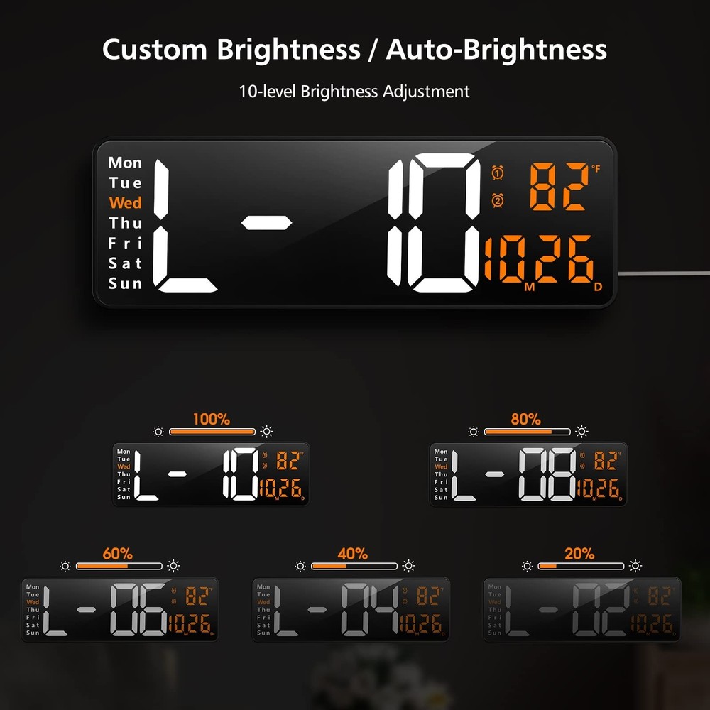 Zgrmbo 16" Large Digital Wall Clock with Remote, Large Display LED Wall Clock...