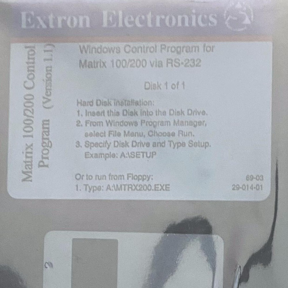 Extron Electronics Windows Control Software Disk for Matrix 100/200