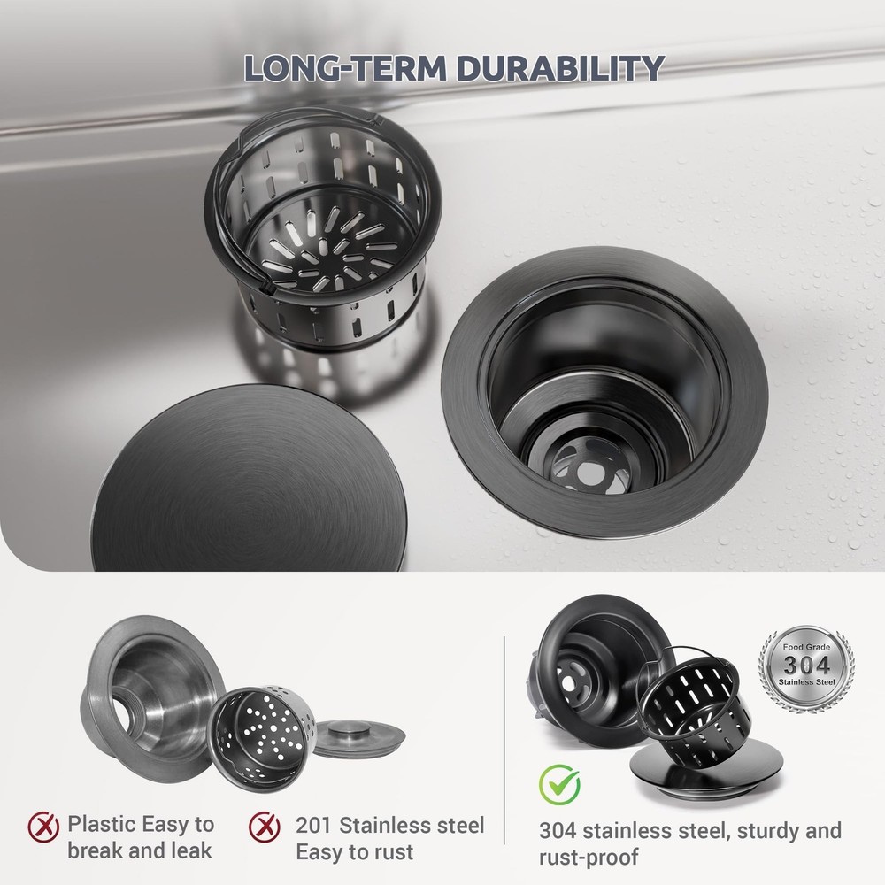 BOTEMY Kitchen Sink Drain Assembly with Removable Deep Basket Strainer, Anti-...