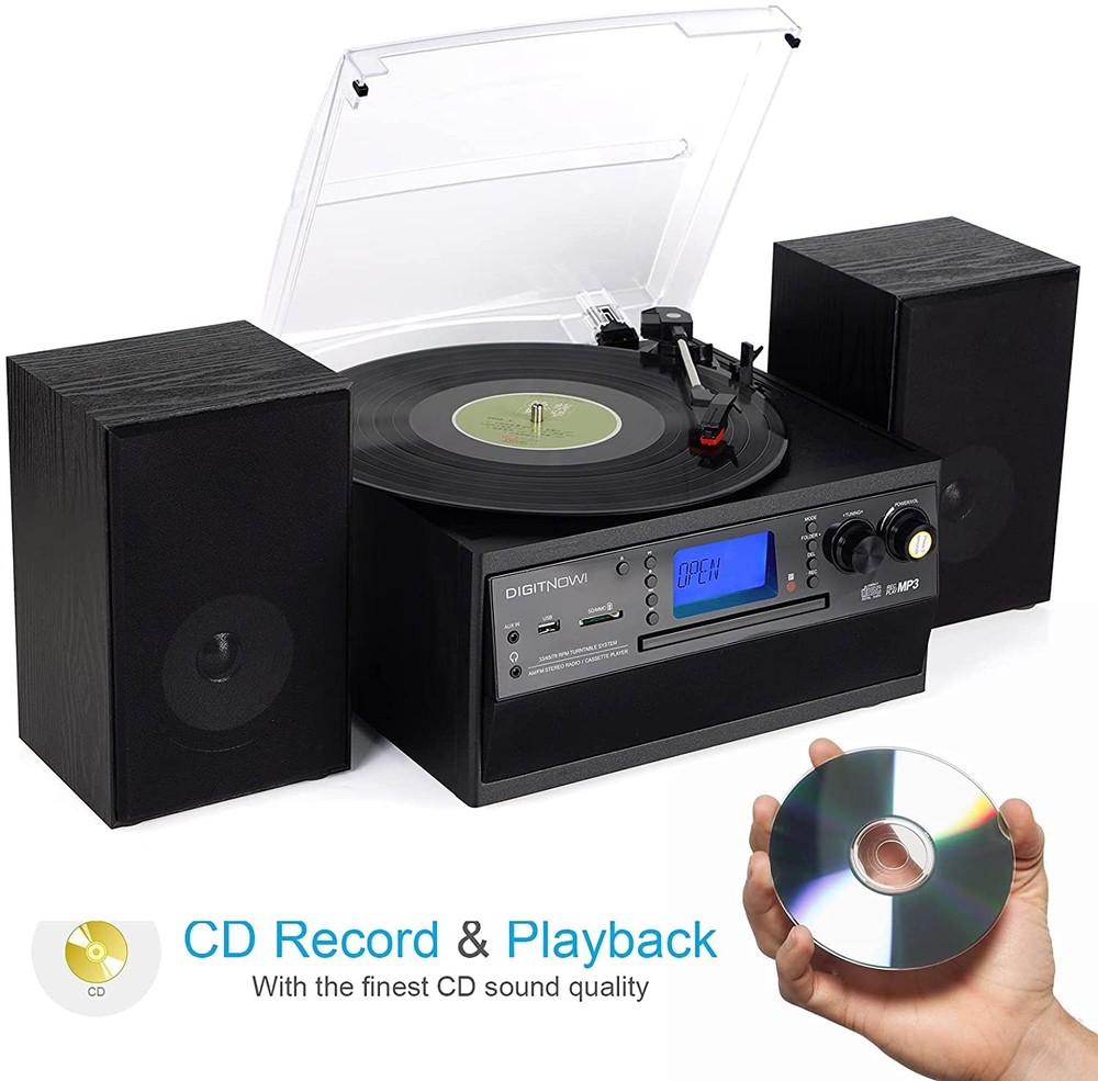 DIGITNOW Bluetooth Record Player Turntable with Black record player, Black-S