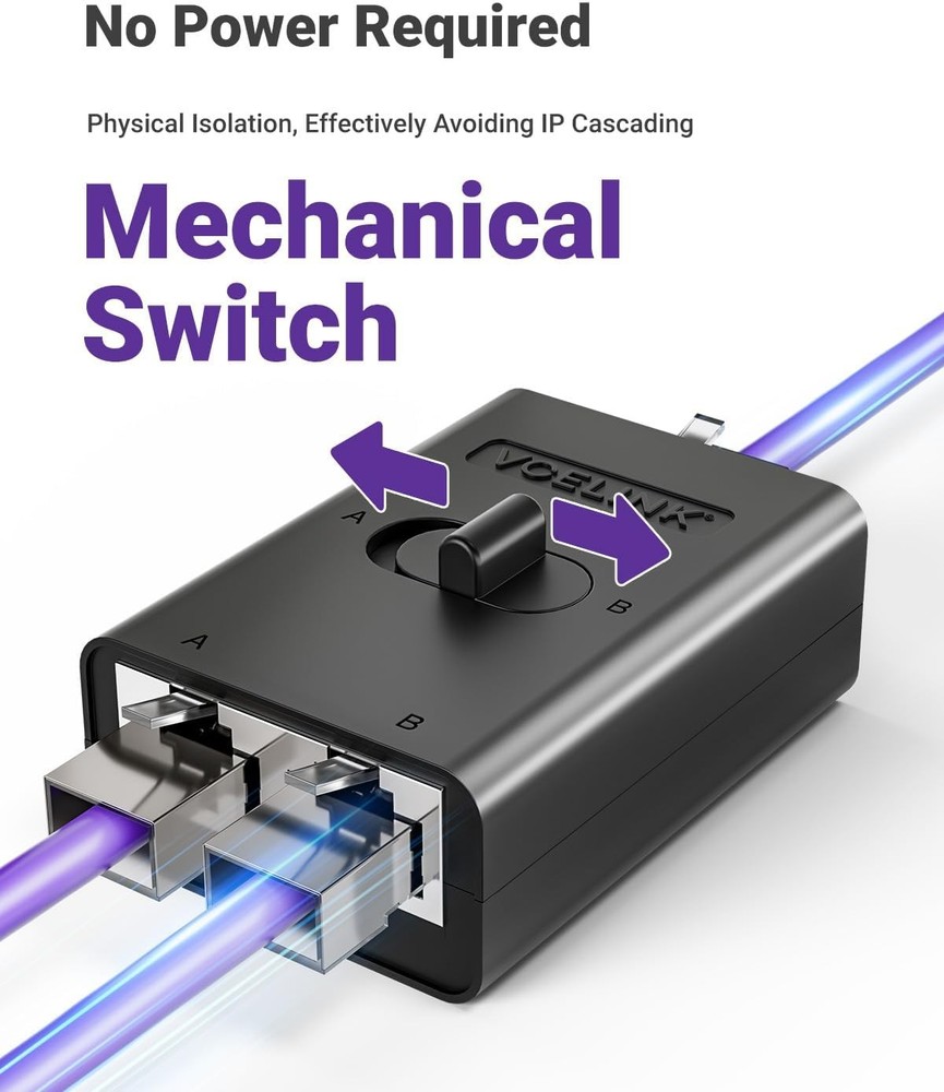 VCELINK RJ45-Netzwerk-Switch, Ethernet-Splitter, 2 Anschlüsse, 1-Out oder...