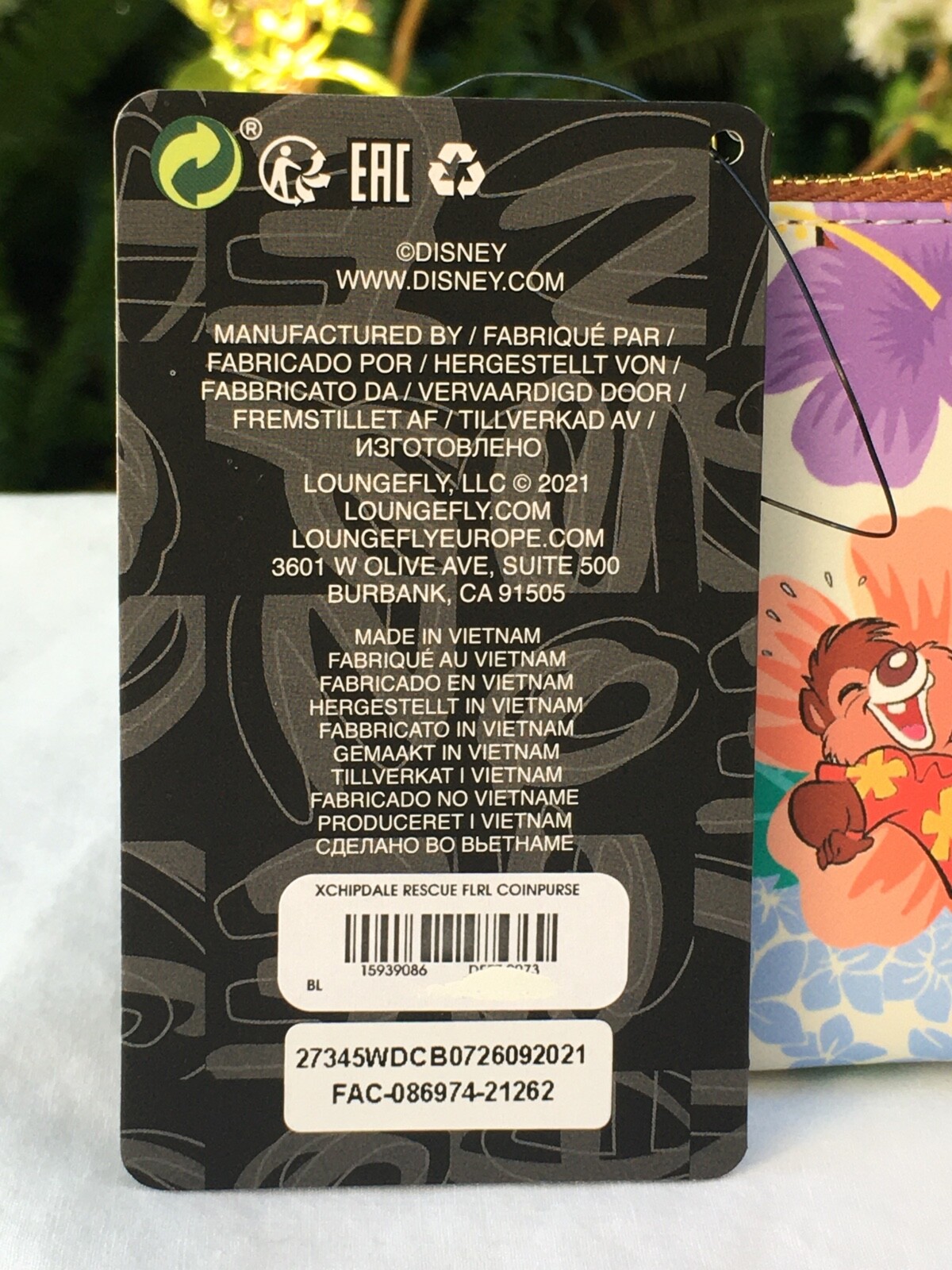 Loungefly Disney Chip & Dale Floral Print Zip Close Coin Purse NWT 8+