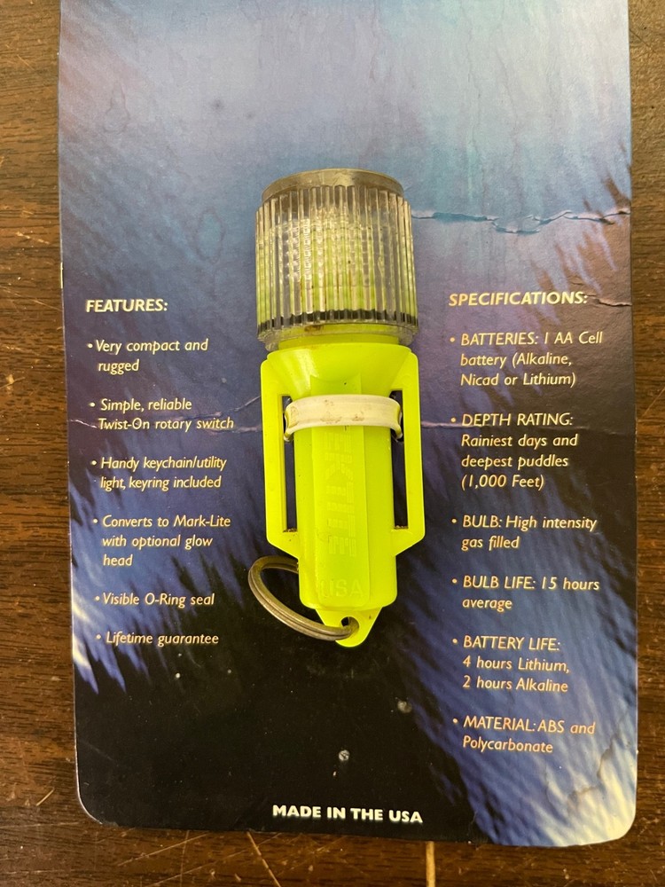 TEKTITE Micralite Diving Light Stick Yellow Handle UNTESTED