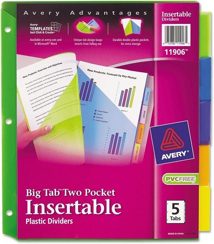 Avery Advantages Plastic Dividers Insertable, Big Tab Two Pocket 1Ct