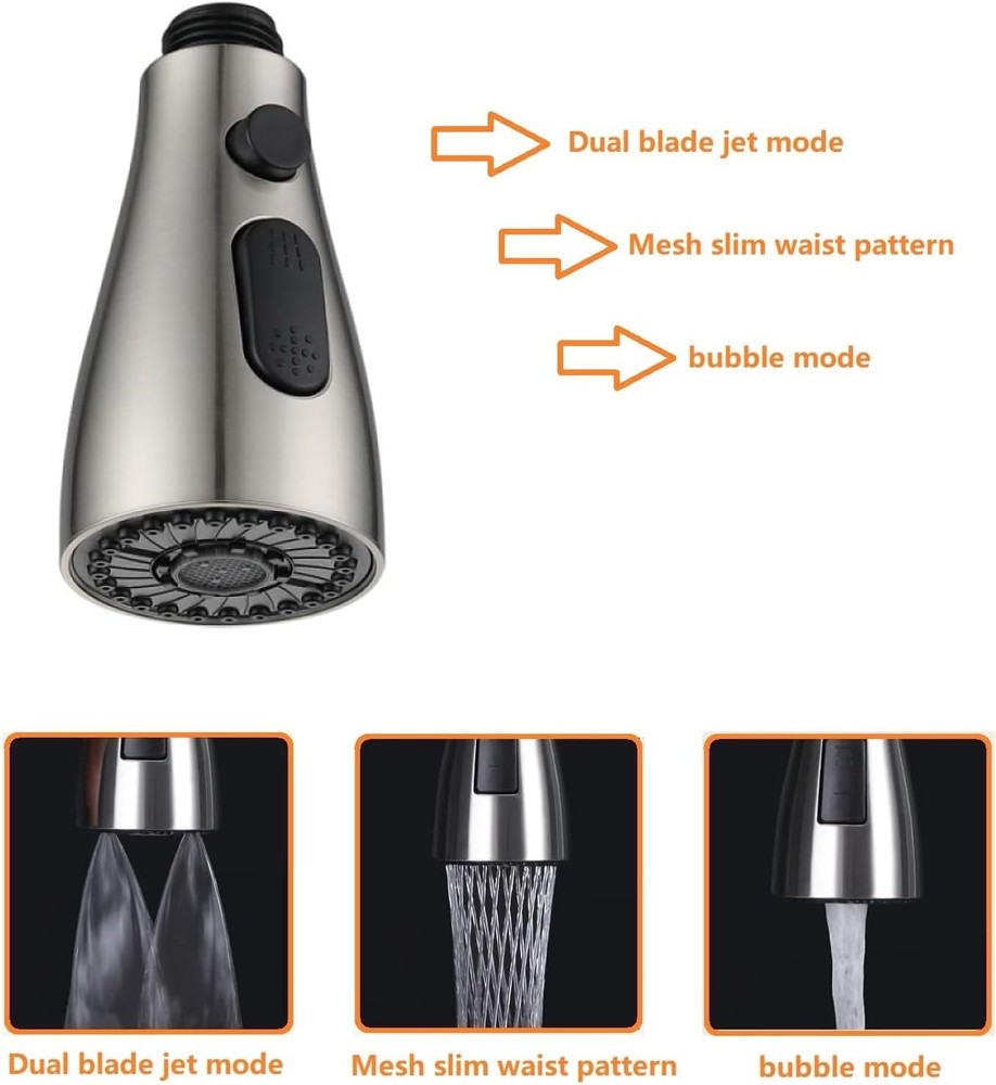 Pull Down Kitchen Faucet Sprayer Head Replacement Part Brushed Nickel Silver