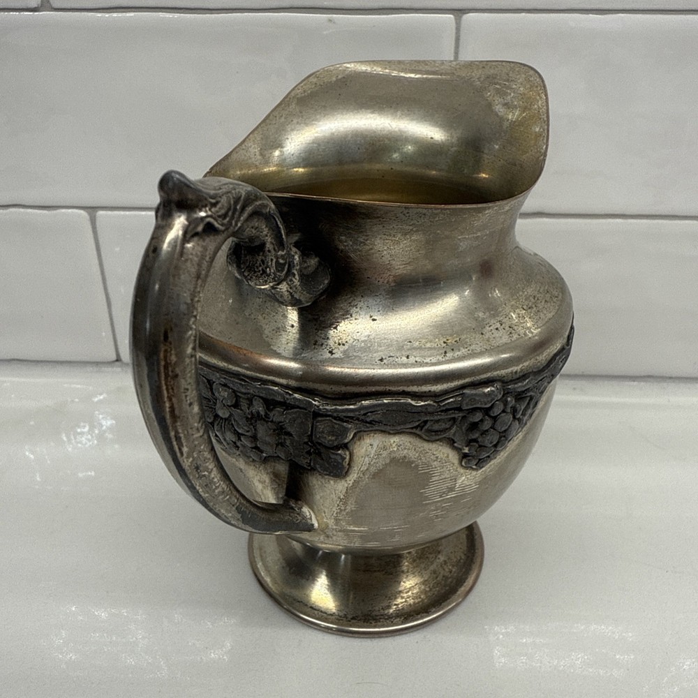 Vintage Silver On Copper Creamer Pitcher 4.5”