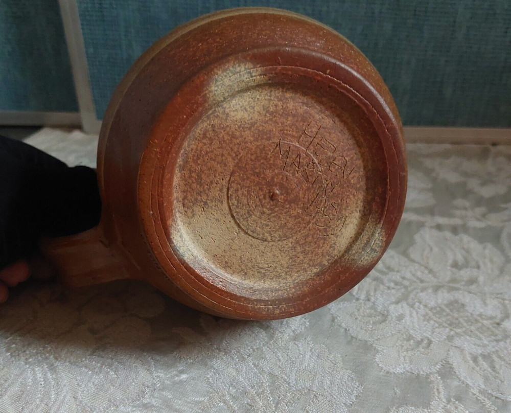 Pitcher Signed Studio Art Pottery Brown Drip Glaze Handcrafted 6"