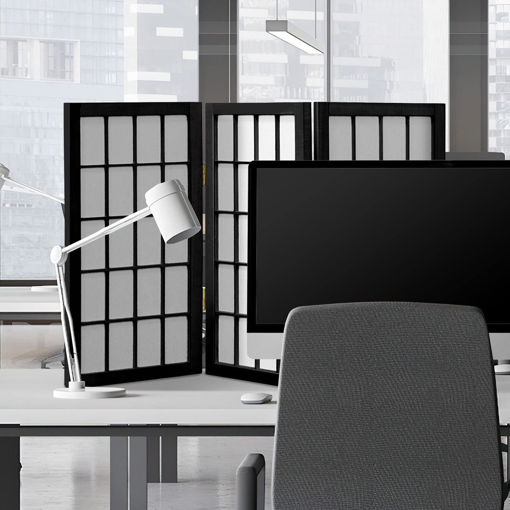 2 ft. Short Desktop Window Pane Shoji Screen - Black - 3 Panels 3 Panel