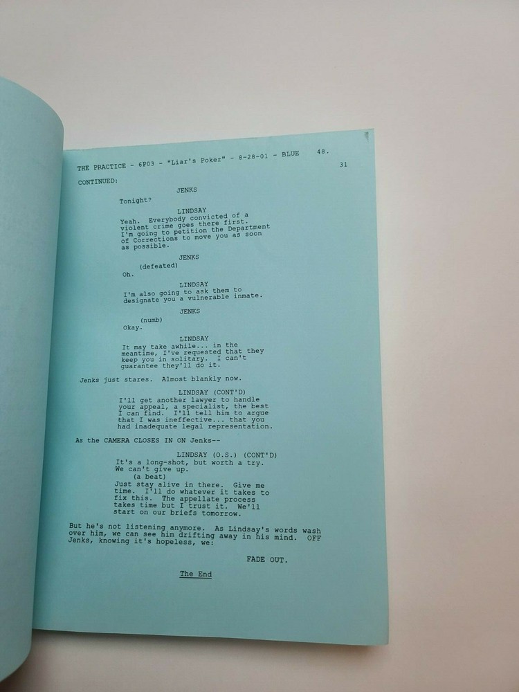 THE PRACTICE / Lukas Reiter, 2001 TV Script, Dylan McDermott "Liar's Poker"