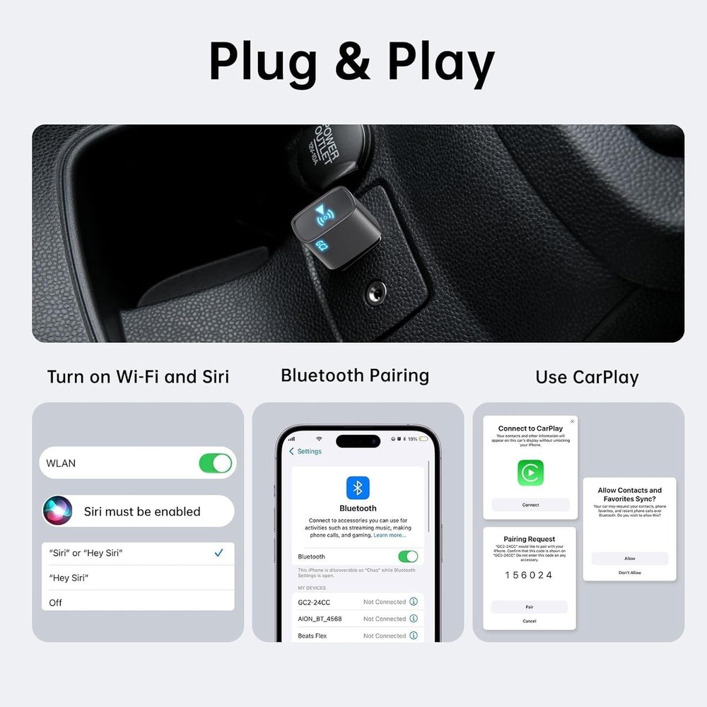 Wireless CarPlay Adapter 2026 for iPhone Convert Wired to Wireless Car Play Plug