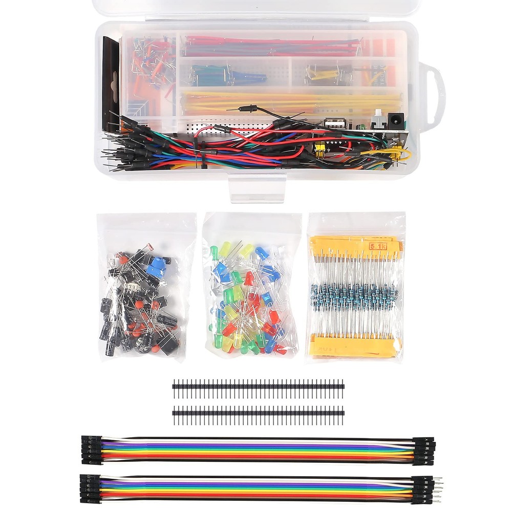 Electronic Breadboard Component Fun Kit 830 Tie Point Power Supply Jumper LEDs