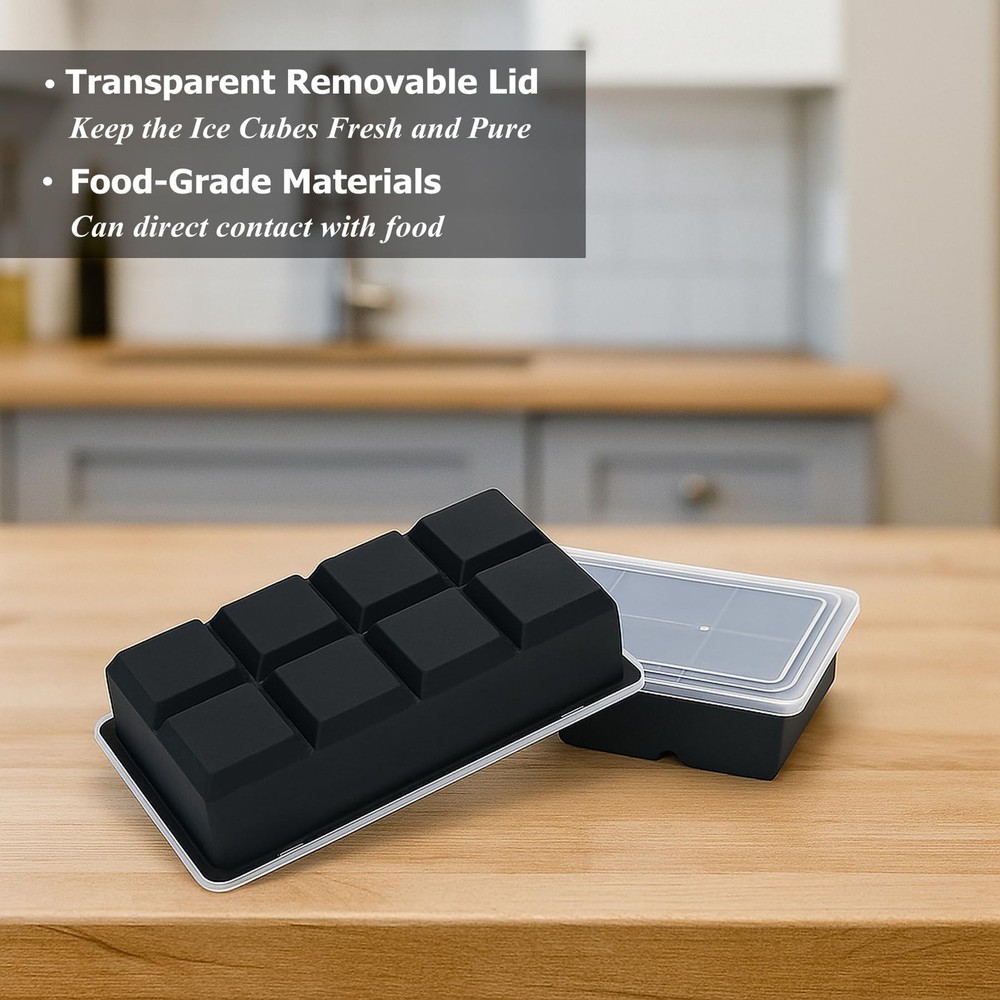 2 Pack Large Ice Cube Tray Silicone Whiskey Ice Molds Easy Release Stackable