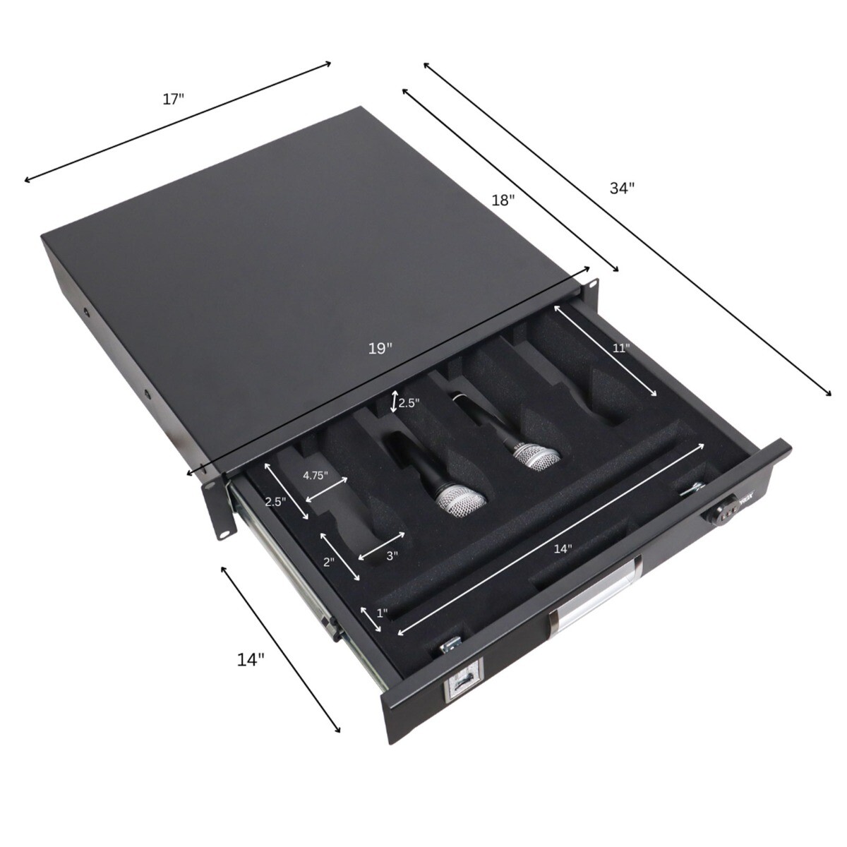 ProX T-2RD-18-WMF 2U Rack Space Drawer with Foam Fits (4) Microphones idjnow