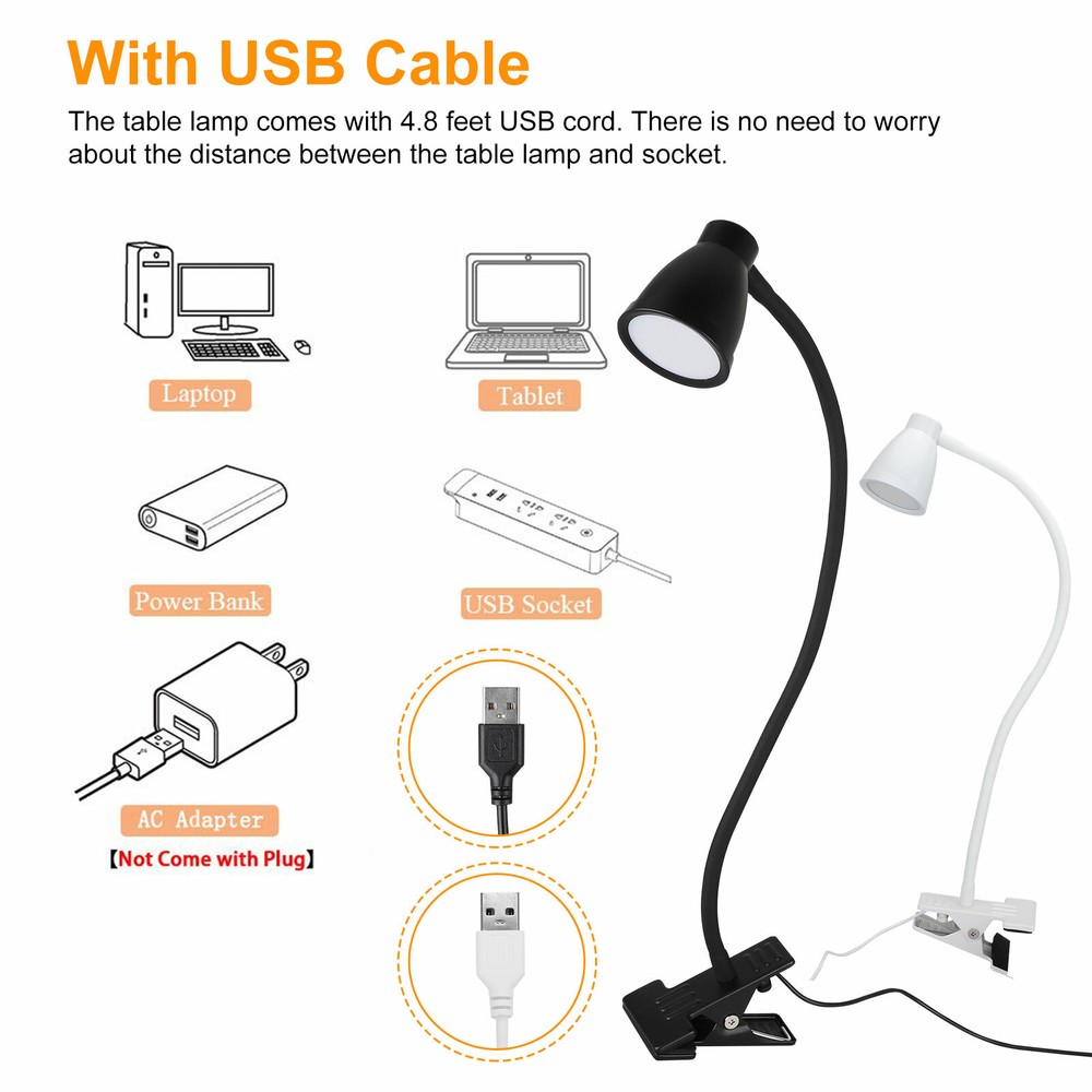 USB Reading Light Flexible LED Lamp Laptop Computer Clip On Bed Desk Table