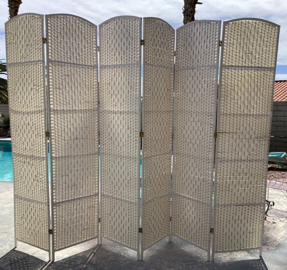 Wicker Room Divider 6 Panel White 83"X117"